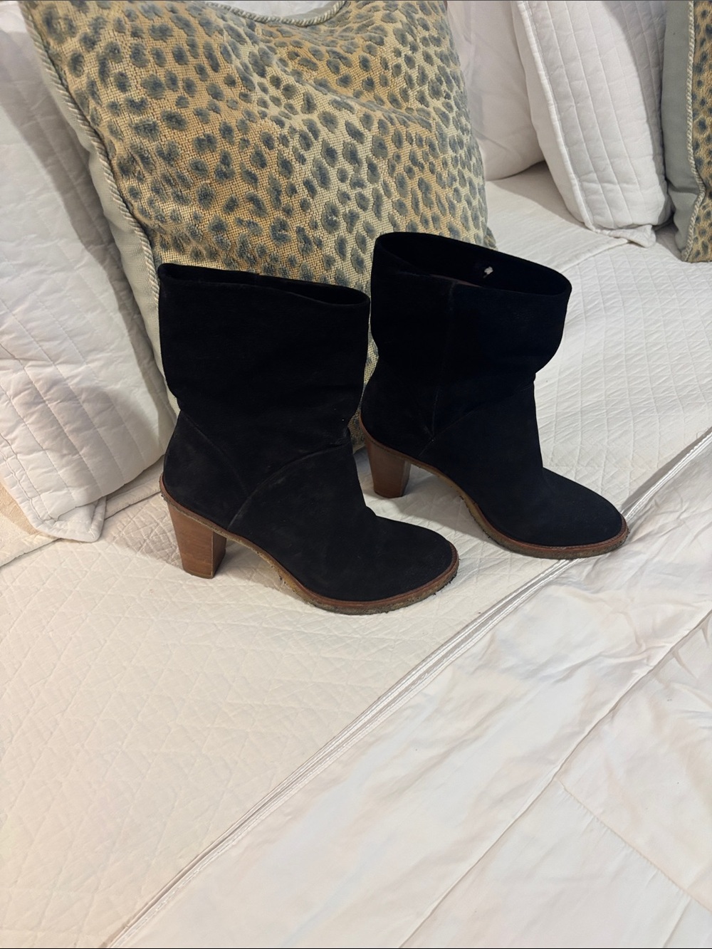 Robert Clergerie Black Suede Mid-Calf Heeled Boots - size 8.